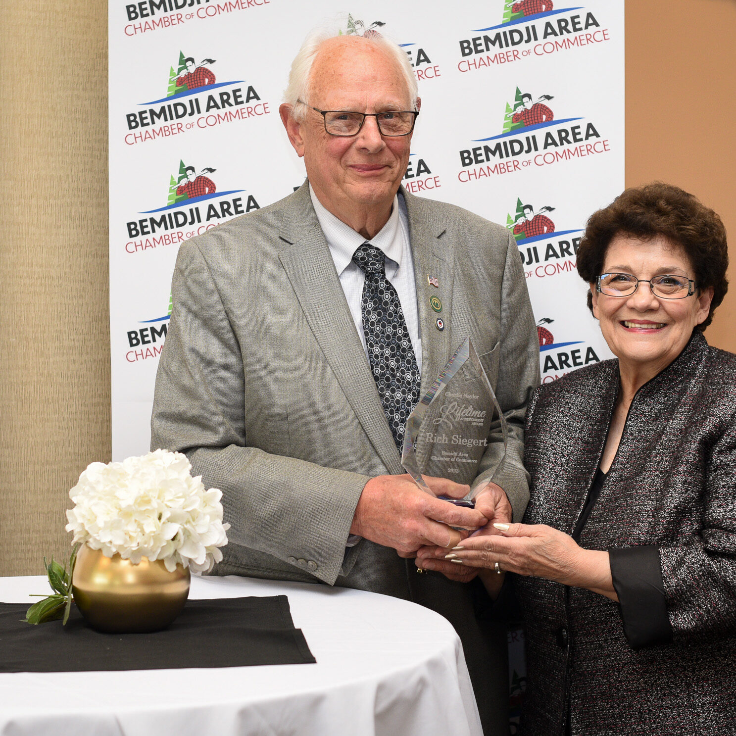 Rich Siegert was the recipient of the Charlie Naylor Lifetime Achievement Award during the 18th Annual Awards of Excellence, held on May 23, 2023, at the Hampton Inn &amp; Suites. He is pictured with his wife, Joyce.